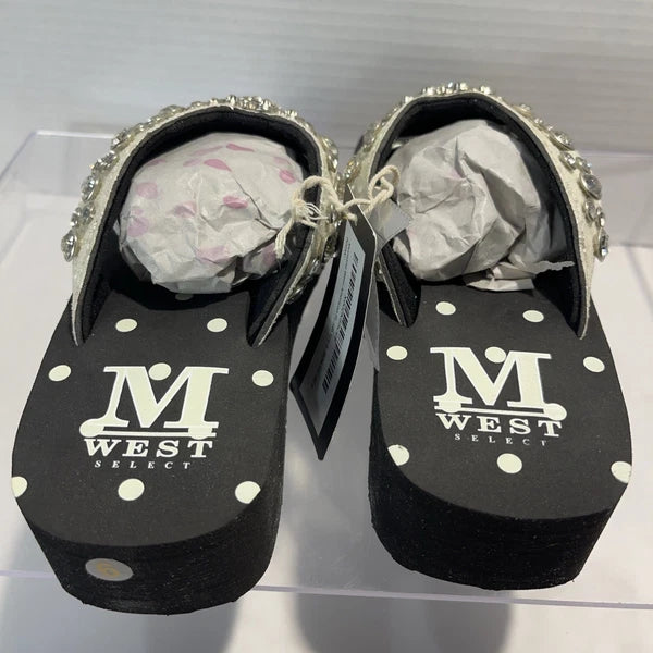 Montana West Rhinestone & Silver Stud Pearl Western Style Wedge Sandals Sz6-6.5