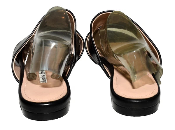 Charles David  Siamese Banded Black Leather Women Slide Sandals 7.5M NWOB