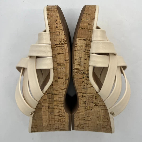 Sam & Libby Womens Cayla Ivory Faux Leather Cork Wedge Slide Size 9 Sandals
