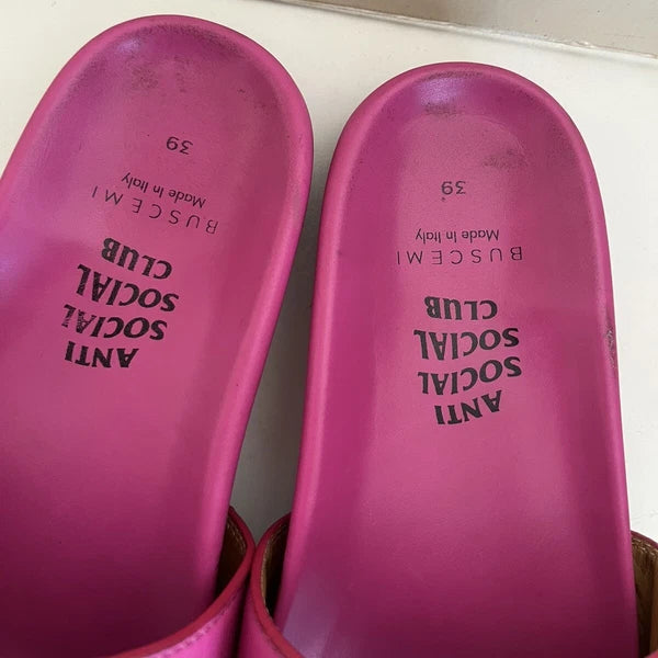 BUSCEMI X ASSC ANTISOCIAL SOCIAL CLUB PINK Truffle Leather SLIDES Sandals-Sz 39