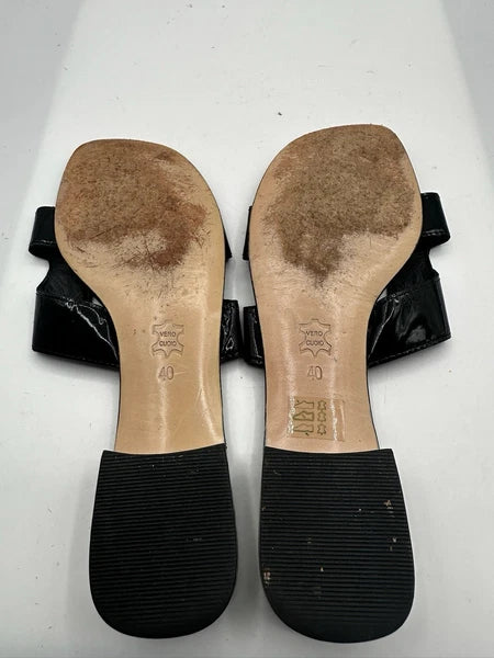 Unbranded Black Glossy Leather Slide Sandal Sz 40/ US 9