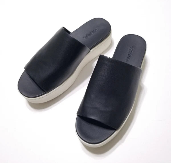 NIB Vince Walford Leather Platform Slide Sandals in Black Size 6.5, 9 $225