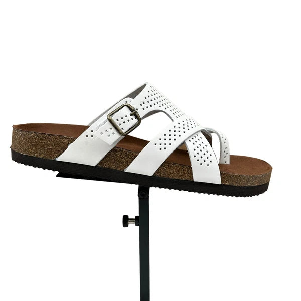 White Mountain Women's Leather Slide Sandals Size 9 White/Brown Toe Loop Style