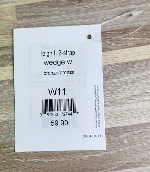 Crocs Leigh 2 Strap Wedge Sandals 11w Bronze Dual Comfort Women's Fashion Shoes