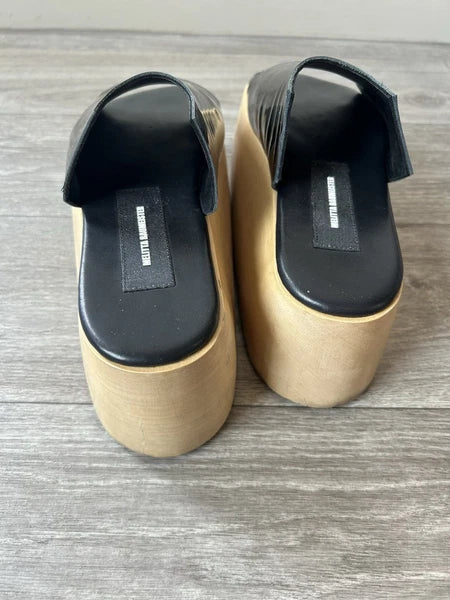 MELITTA BAUMEISTER Wood Platform Patent Leather Slide Sandals Designer Shoes 7