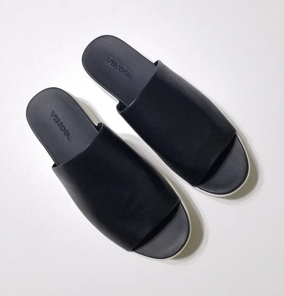 NIB Vince Walford Leather Platform Slide Sandals in Black Size 6.5, 9 $225