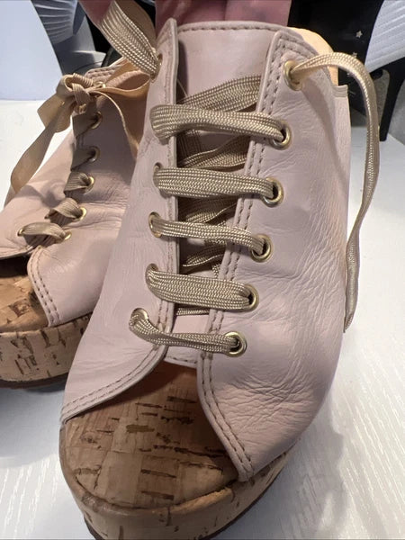 Luiza Barcelos 40 Platform Leather Mules Open Toe Slide Sandal Pink Leather Gold