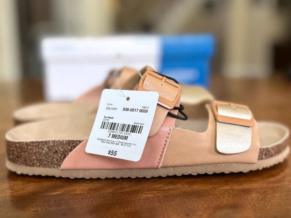 Arizona Jean Co Sandals Flex style Tan/Multi size 7 new with box