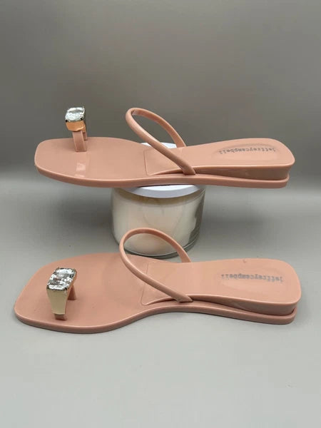 JEFFREY CAMPBELL Balia Womens Wedge Sandals Flip Flops Beige Sz 8 Repaired