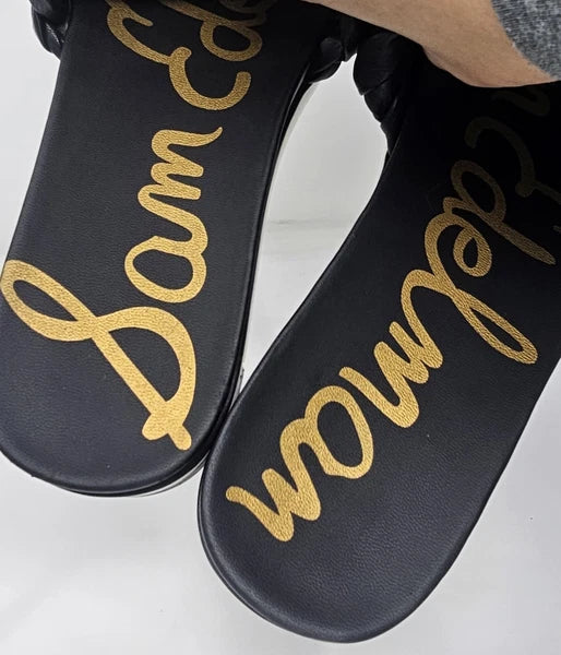 Sam Edelman Ainslie Braided Faux Leather Slide Black Slip On Sandal Size 10