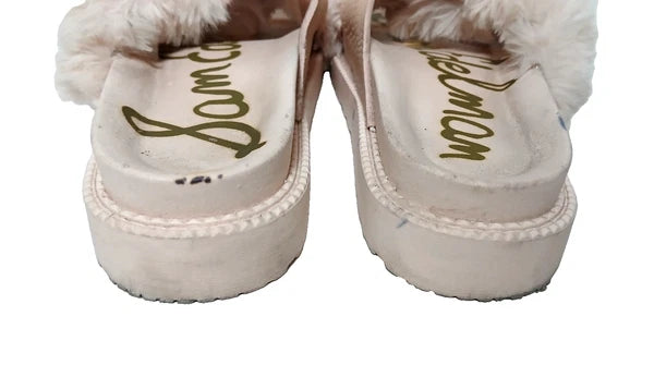 Sam Edelman Fuzzy Slide Sandals Women's Size 6 Pink Leather Faux Fur Open Toe