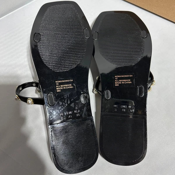 Steve Madden Nonii Womens Sz 10 Jelly Pearl Bling Rhinestone Slide Sandals Black