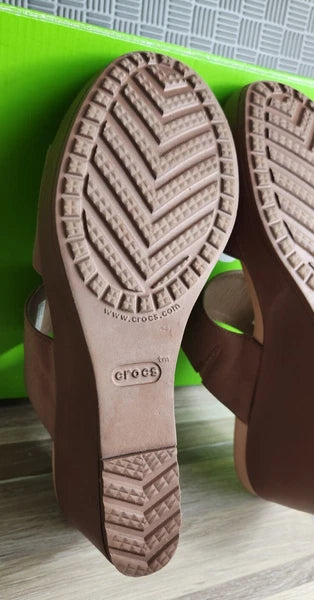 Crocs Leigh 2 Strap Wedge Sandals 11w Bronze Dual Comfort Women's Fashion Shoes