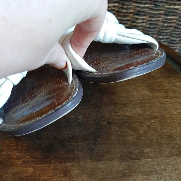 Sam Edelman Garson Sandals Womens 9.5 White Leather Slides Knot Strappy Coastal