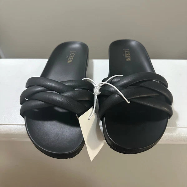 J. Crew Crisscross Style BQ439 Black Slip On Slide Sandals Women’s Size 7 NWT