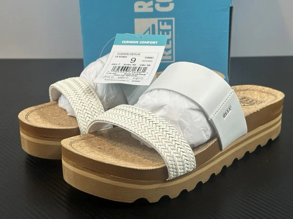 Reef Women’s US 9 Cushion Vista Hi White Braid Slip On Sandal, Style # CI9861
