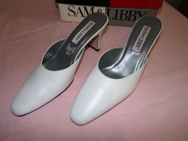 Ladies Slip on Heels, Mule Style, White, by Sam & Libby, Size 10