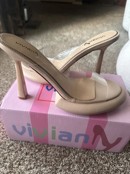 Vivianly Clear Platform Round Open Toe Transparent Strap Heel Sandals NIB Size 9