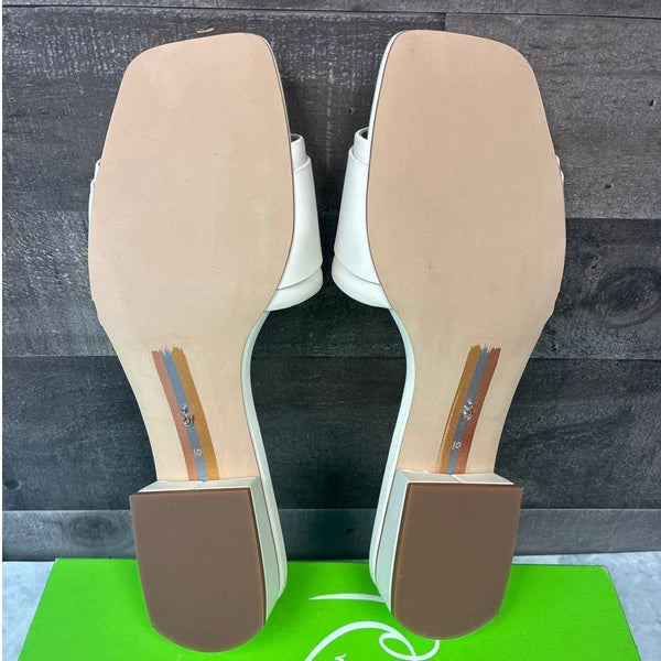 Sam Edelman Women's 10 M Ivory Leather Deacon Slide Sandals Square Toe LB2-21