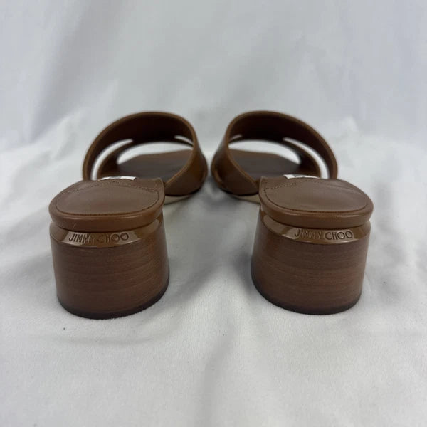 Jimmy Choo Allison Mule 45 Leather Heel Slide Camel Brown Tan Sz 36.5 6.5