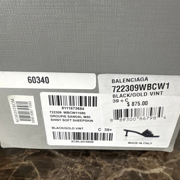 BALENCIAGA Groupie BB Logo Black Slide Sandal Shoes Heels Size 39.5 US 9.5