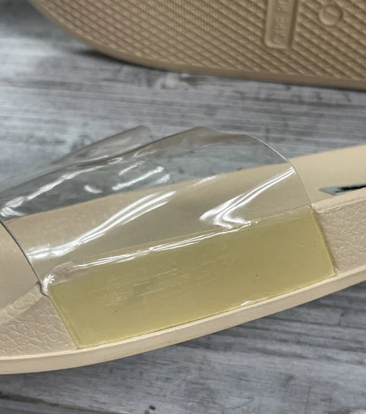 Cape Robbin Clear & Tan Strap Slides Sandals Beach Slip On Flats Mules - Size 7