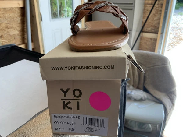 YOKI Women's Fashion Flat Sandal, Rust, Brown,Sz 6.5