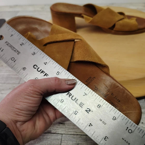 Mila Paoli Suede Mules Slides Chunky Block Heel 2.25" Sandals Italy Brown Size 8