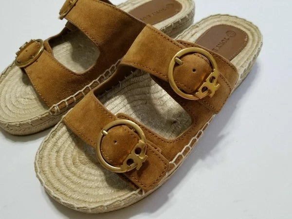 NEW Tory Burch Selby Two-Band Espadrille Slide Sandal in Rhum Size 7, 8, 9.5