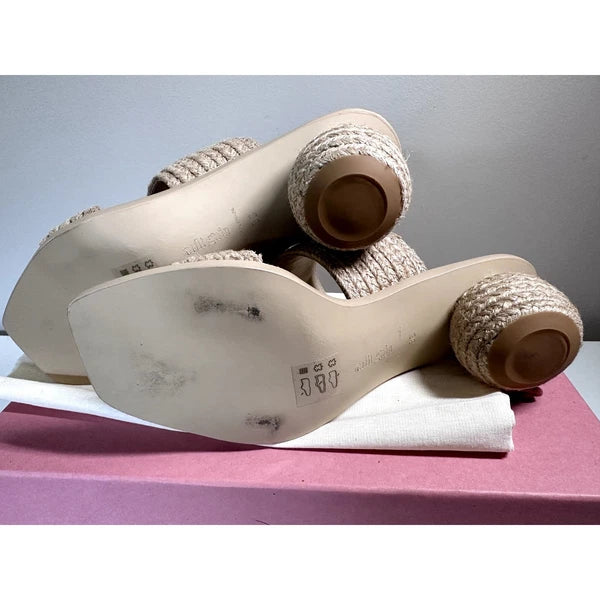 $428 Cult Gaia Jila Sandals Sphere Heel in Natural Open Toe Slide Style Sz 6 NEW