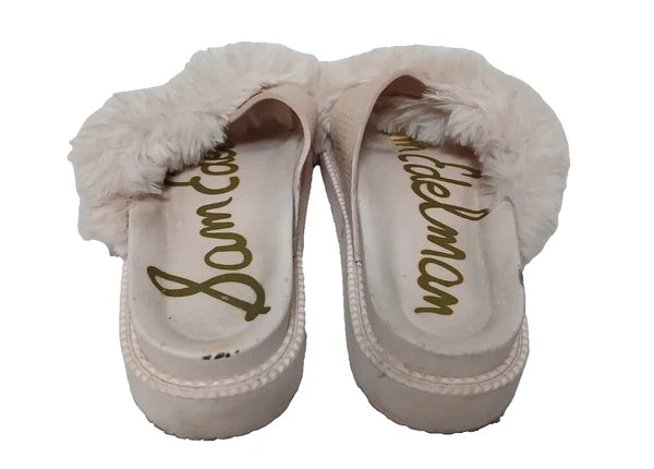 Sam Edelman Fuzzy Slide Sandals Women's Size 6 Pink Leather Faux Fur Open Toe