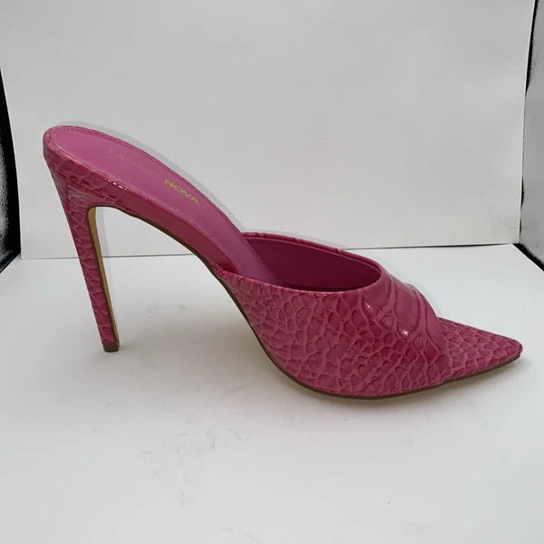 Fashion Nova Embossed Fuchsia Slip On 5" Stiletto Heel Pointed Toe Sandal 9 New