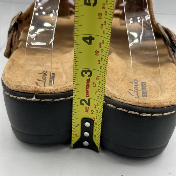 Clarks Leather Strappy Buckle Sandals Brown Red Women’s 11 Comfort Boho Style