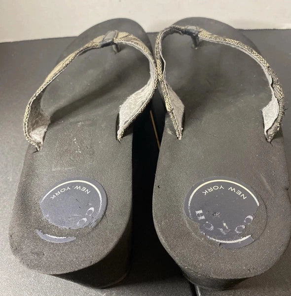COACH Classic Platform Wedge Flip Flop Sandals Size 8-9 Black/Gray Logo