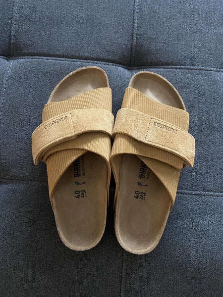 Birkenstock Kyoto Slide Sandal Suede Embossed Corduroy Cork Brown EU 40 W9 M7