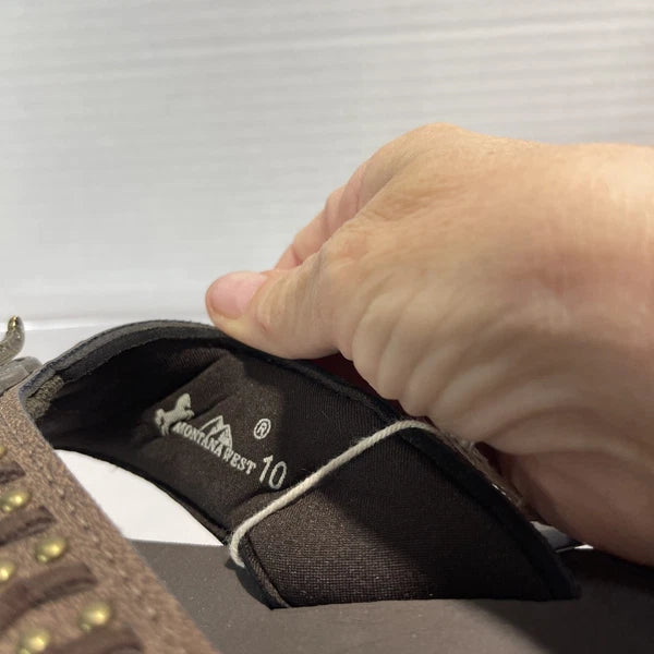 Montana West Silver/Bronze Longhorn&Bronze Stud Western Style Wedge Sandals Sz10