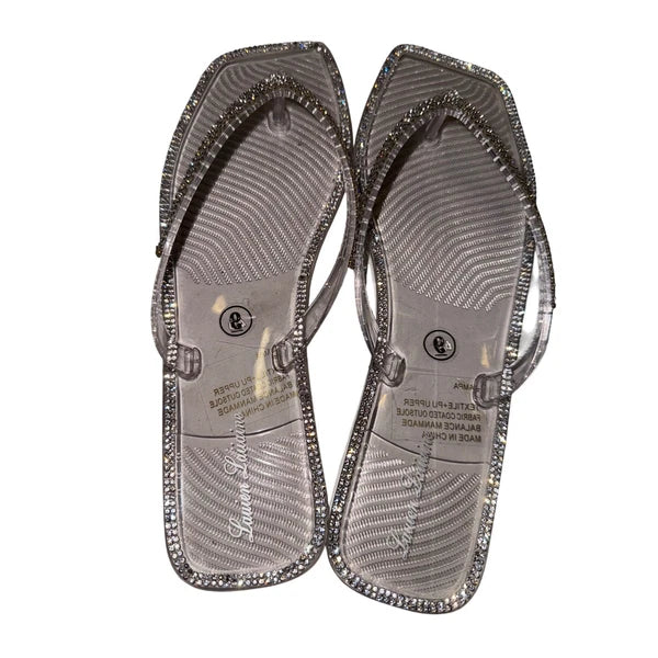Clear Rhinestone Square Toe Thong Sandals Women's Size 9 Sparkly jellys