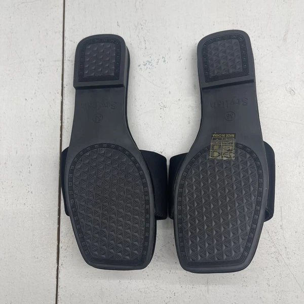 Stylish Black Rhinestone Tassel Evil Eye Square Toe Slide Sandals Women’s 36