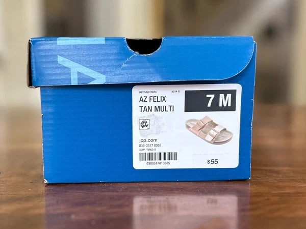 Arizona Jean Co Sandals Flex style Tan/Multi size 7 new with box