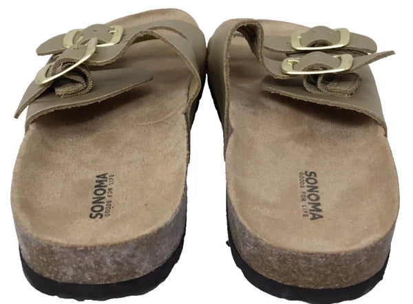 Sonoma Women's Artwork Double Buckle Leather Slide Sandals Gold Size:7 201E