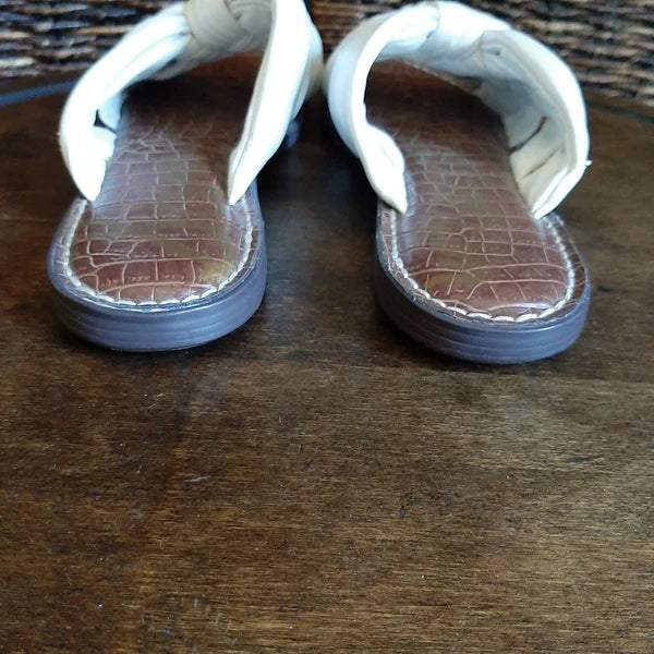 Sam Edelman Garson Sandals Womens 9.5 White Leather Slides Knot Strappy Coastal