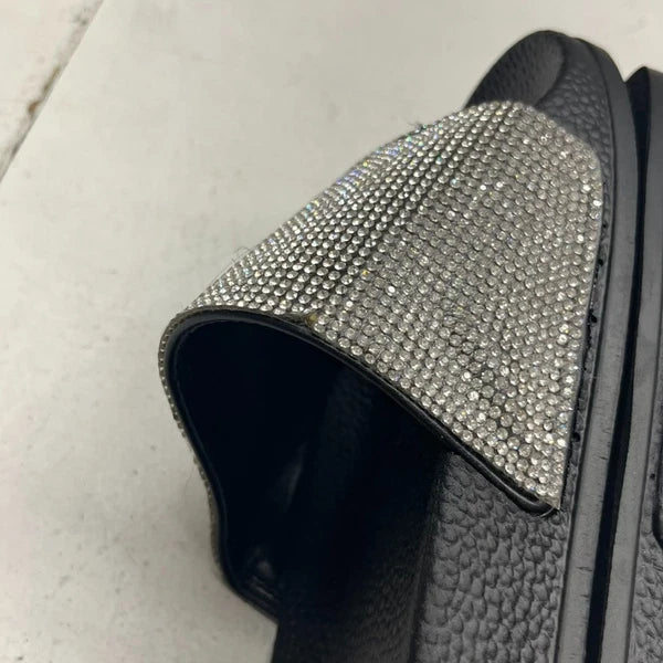 Fashion Nova Black & Silver Rhinestone Slip-On Slide Sandals Women's Size 6.5