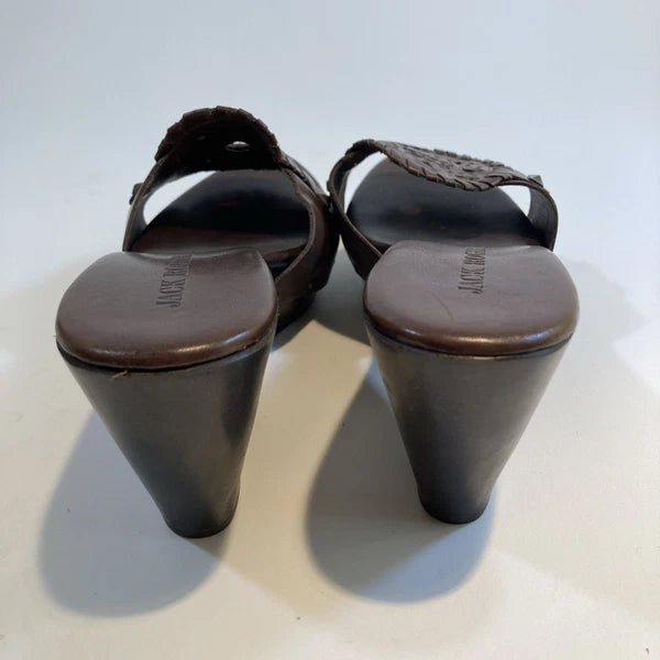 Jack Roger Brown Leather Wood Wedge Sandals Size 10M