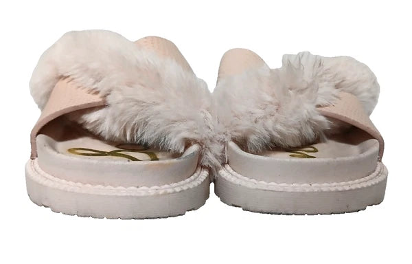 Sam Edelman Fuzzy Slide Sandals Women's Size 6 Pink Leather Faux Fur Open Toe