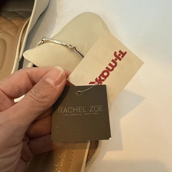 Rachel Zoe Alani cream slides with metal ladies 7.5 NEW