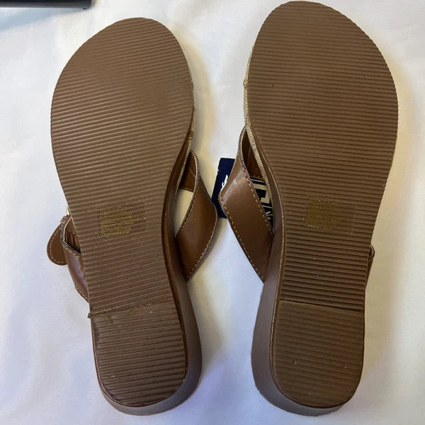 NWT Chaps Thong Buckle Sandals Slides Tan Women's Size (9-10) Summer Spring
