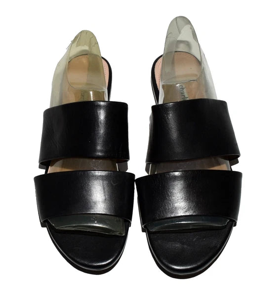 Charles David  Siamese Banded Black Leather Women Slide Sandals 7.5M NWOB