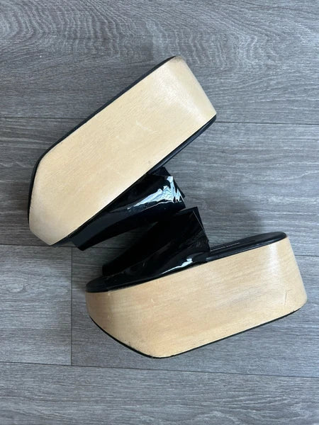 MELITTA BAUMEISTER Wood Platform Patent Leather Slide Sandals Designer Shoes 7