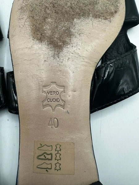 Unbranded Black Glossy Leather Slide Sandal Sz 40/ US 9