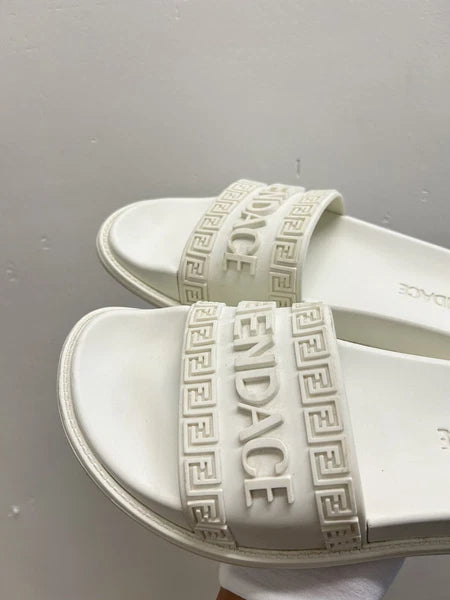 Versace Fendi women Slide Size 9 US/ 39 EU White and Gold Medusa Style